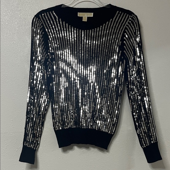 Michael Kors Sweaters - Michael Kors Black and Silver Sequin Top